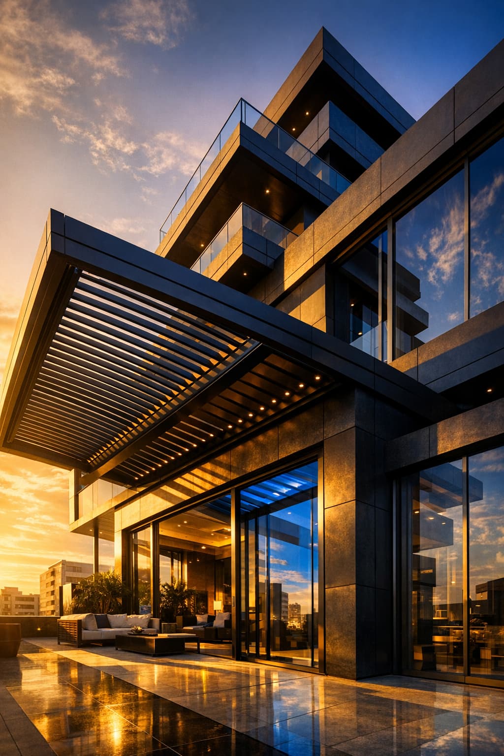 Pergola bioclimatique et façade aluminium moderne par BATI FACADE Casablanca