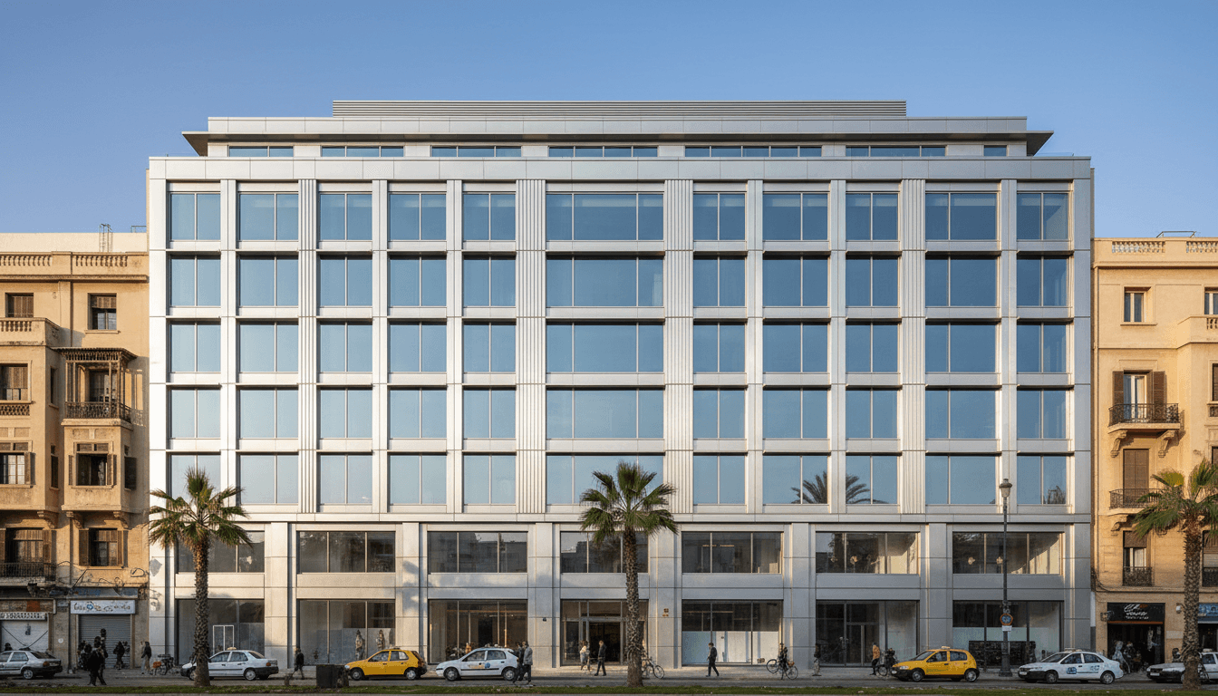 Facade commercial complète avec mur rideau aluminium à Casablanca