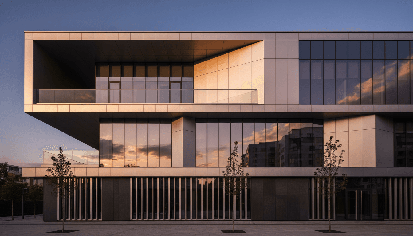 Façade aluminium moderne avec vitrage intelligent et murs rideaux de haute qualité