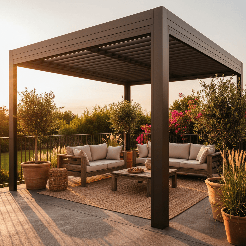 Pergola bioclimatique aluminium motorisée sur terrasse