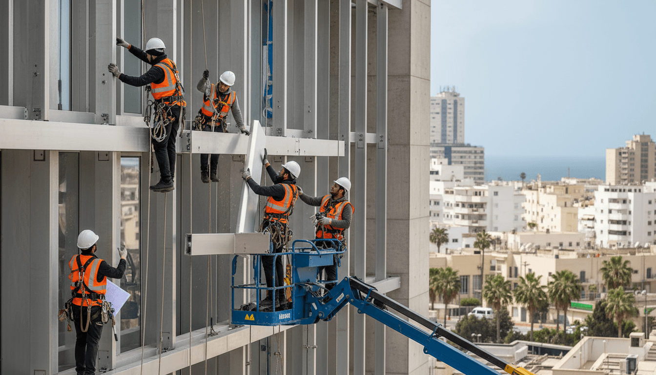 Équipe d'installation réalisant une facade à Casablanca
