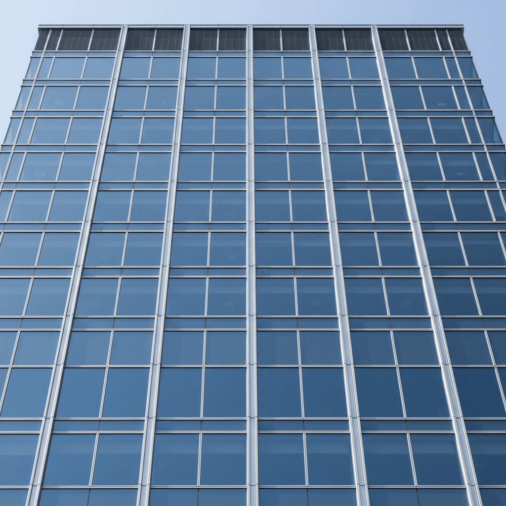 Façade moderne en aluminium et verre avec système de mur rideau